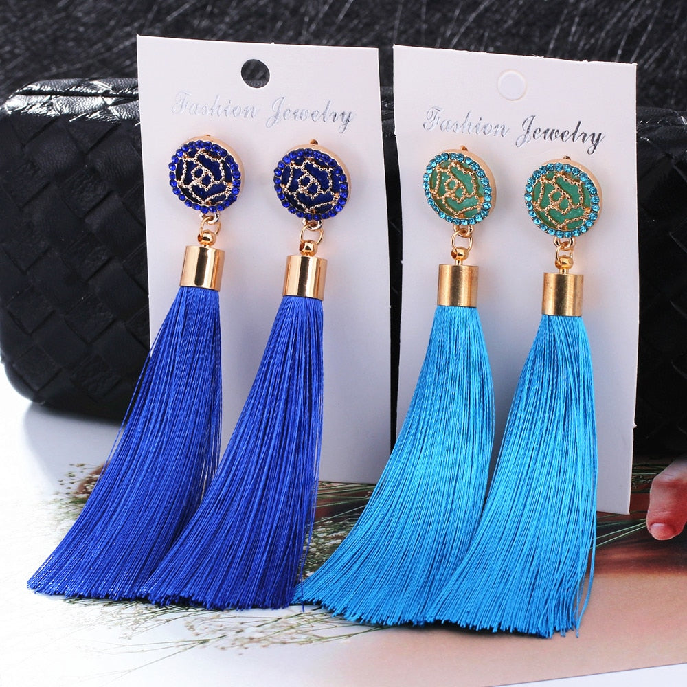 Crystal Tassel Boho Earrings
