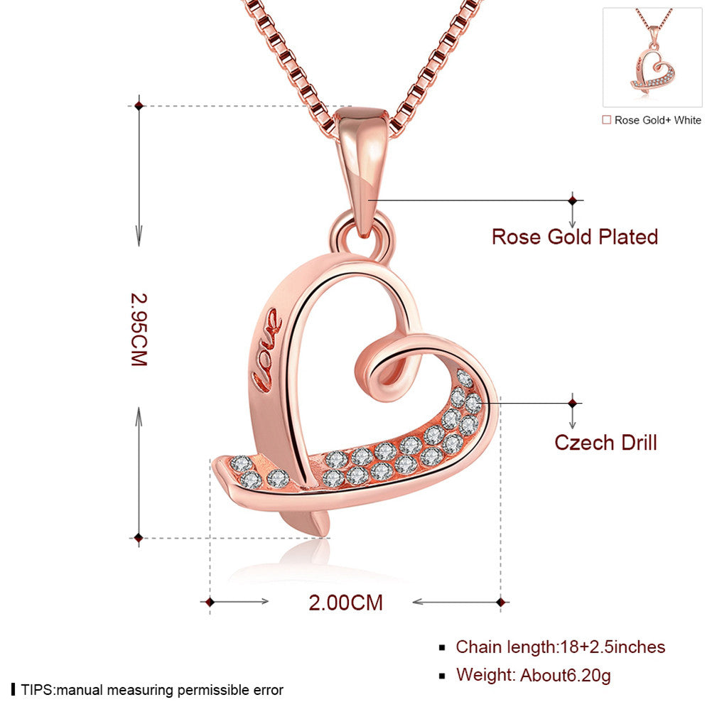 Heart And Crystals Rose Gold Necklace
