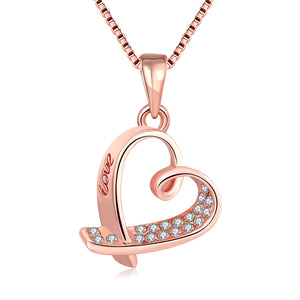 Heart And Crystals Rose Gold Necklace