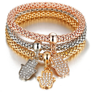 Tri Color Crystal Charm Bangles Set