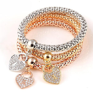 Tri Color Crystal Charm Bangles Set