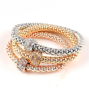 Tri Color Crystal Charm Bangles Set