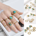 8 Pc. Golden Turquoise Ring Set