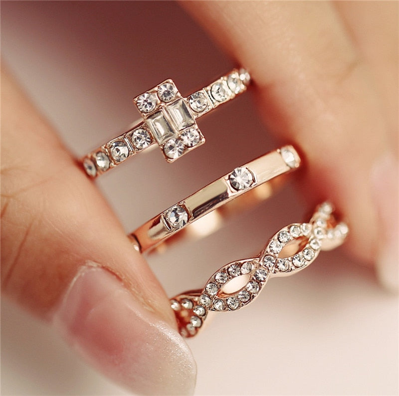 3 Pc. Gold Crystal Ring Set