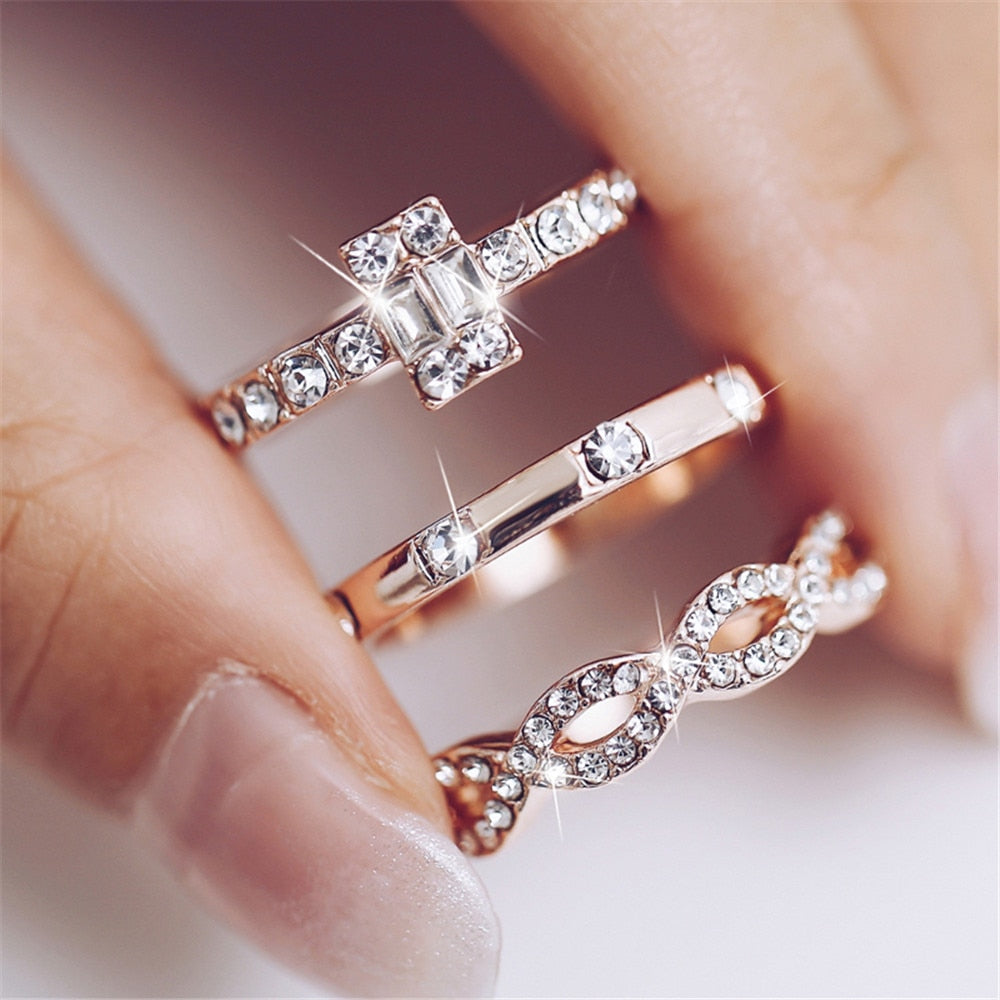 3 Pc. Gold Crystal Ring Set