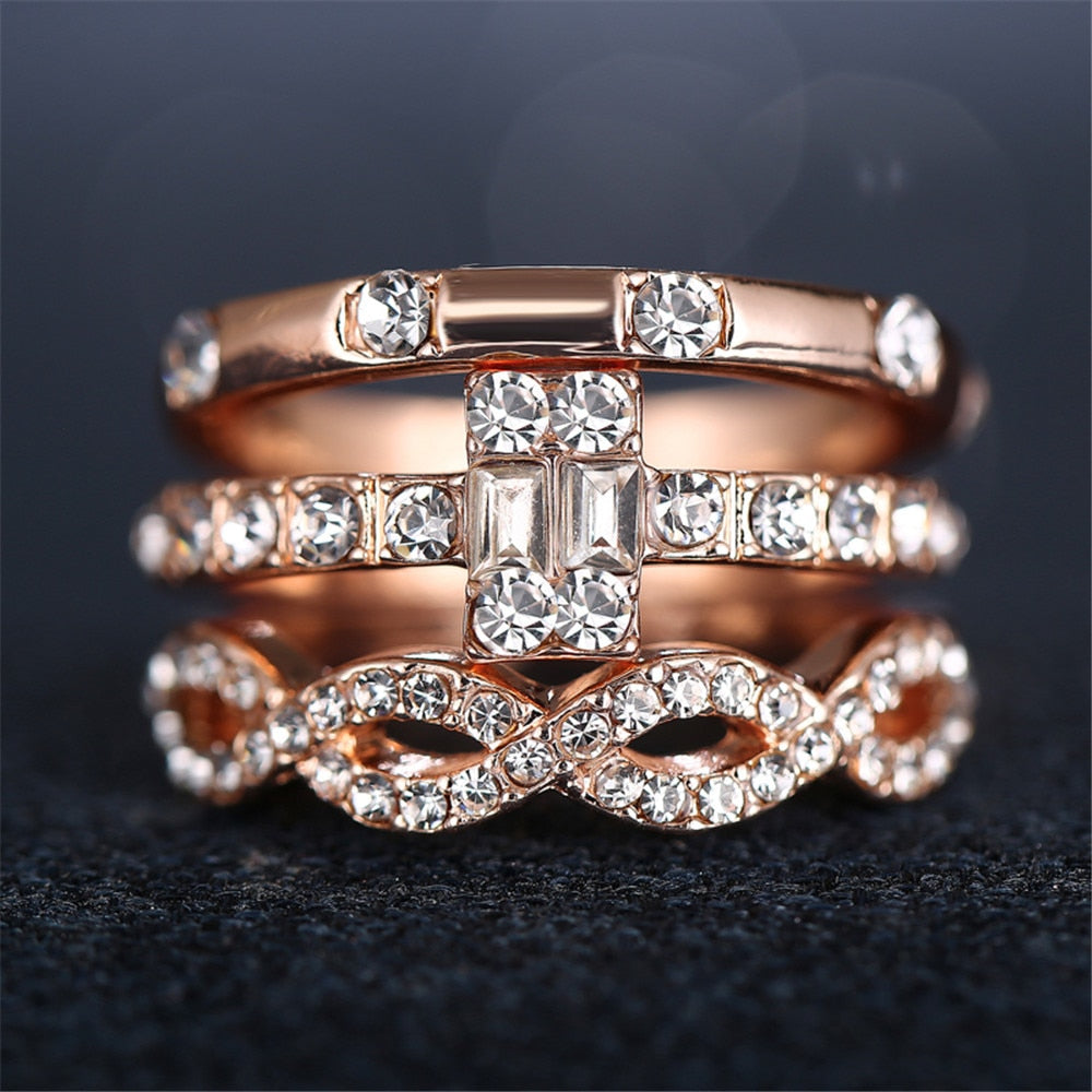3 Pc. Gold Crystal Ring Set
