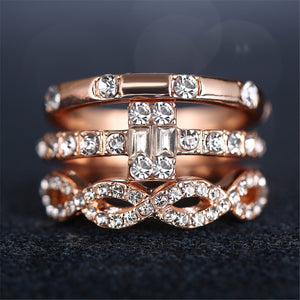 3 Pc. Gold Crystal Ring Set