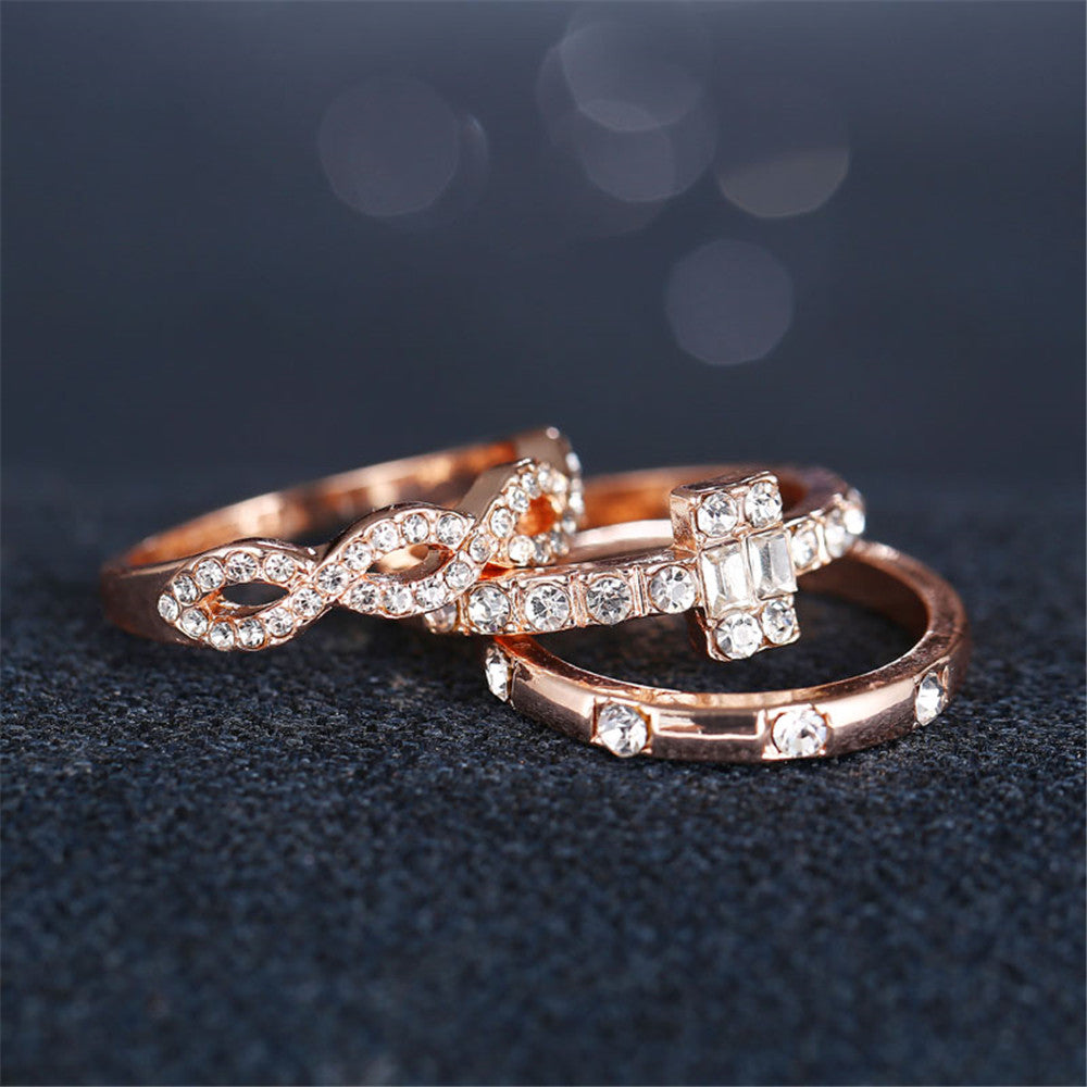 3 Pc. Gold Crystal Ring Set