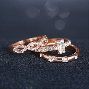 3 Pc. Gold Crystal Ring Set