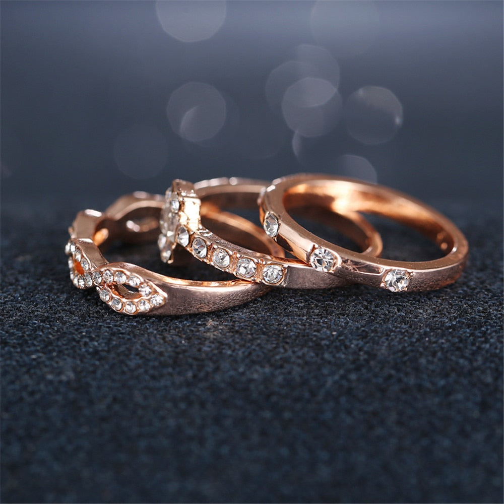 3 Pc. Gold Crystal Ring Set