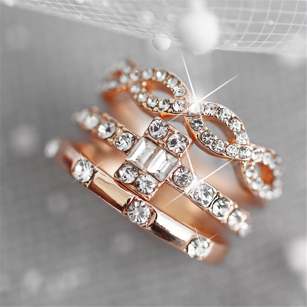 3 Pc. Gold Crystal Ring Set