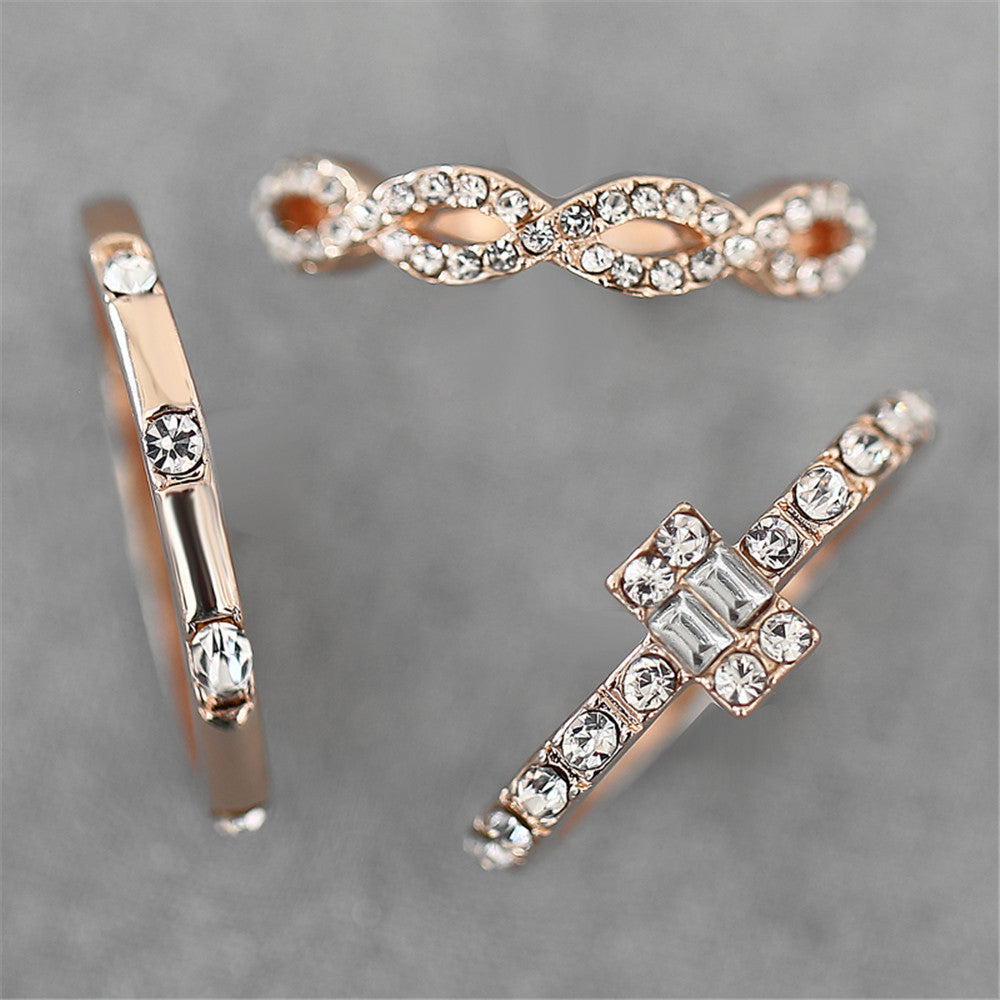 3 Pc. Gold Crystal Ring Set