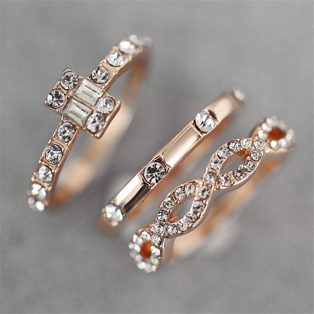 3 Pc. Gold Crystal Ring Set