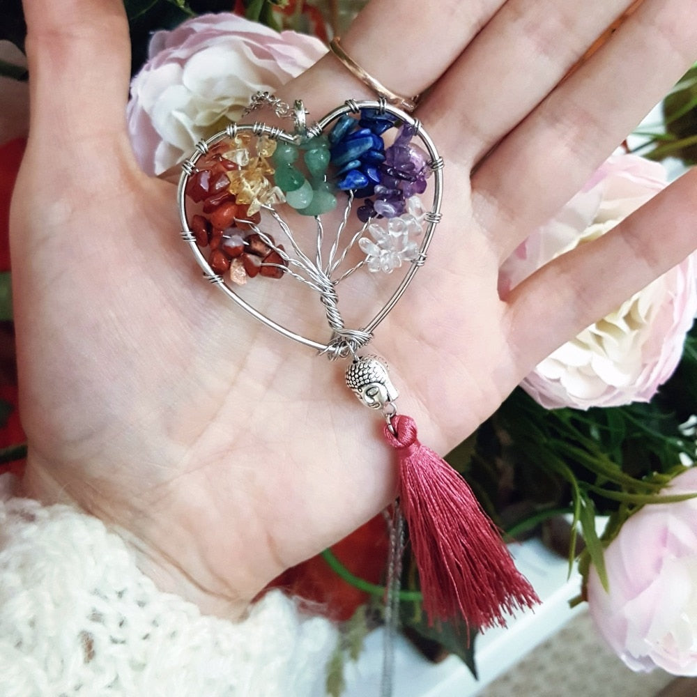 Tree of Life Natural Stone Tassel Necklace