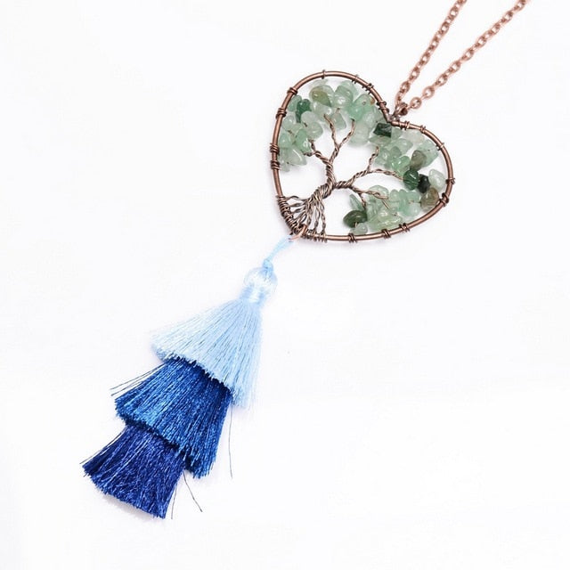 Tree of Life Natural Stone Tassel Necklace