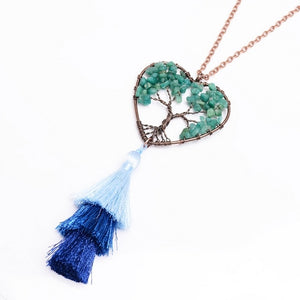 Tree of Life Natural Stone Tassel Necklace
