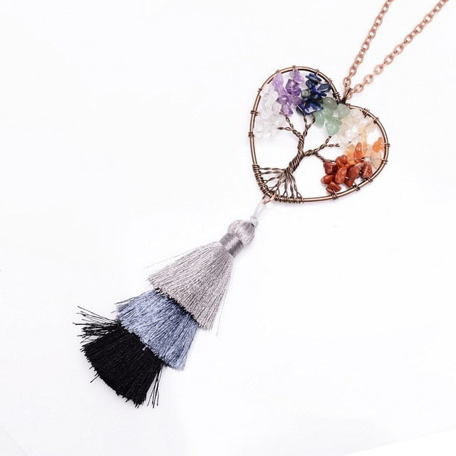 Tree of Life Natural Stone Tassel Necklace