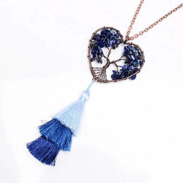 Tree of Life Natural Stone Tassel Necklace