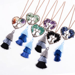 Tree of Life Natural Stone Tassel Necklace
